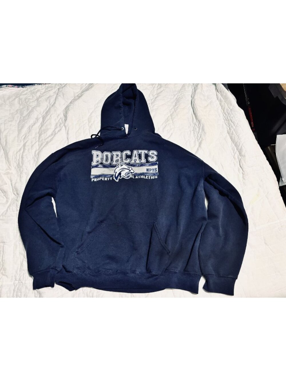 Bobcats NPHS Navy Blue Hoodie 2XL Jerzees NuBlend Cotton-Poly Blend Pullover Wit